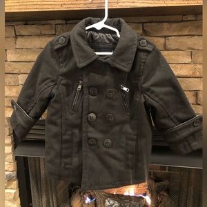 Wool Blend Pea Coat Toddler Boy Girl Black 3T